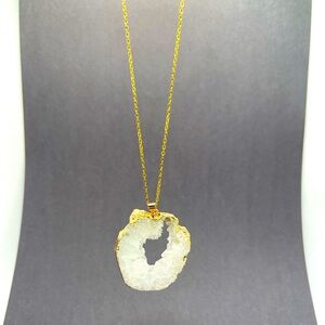 Natural Geode Stone & Crystal Quartz Smokey Mountain White Night Necklace 3b